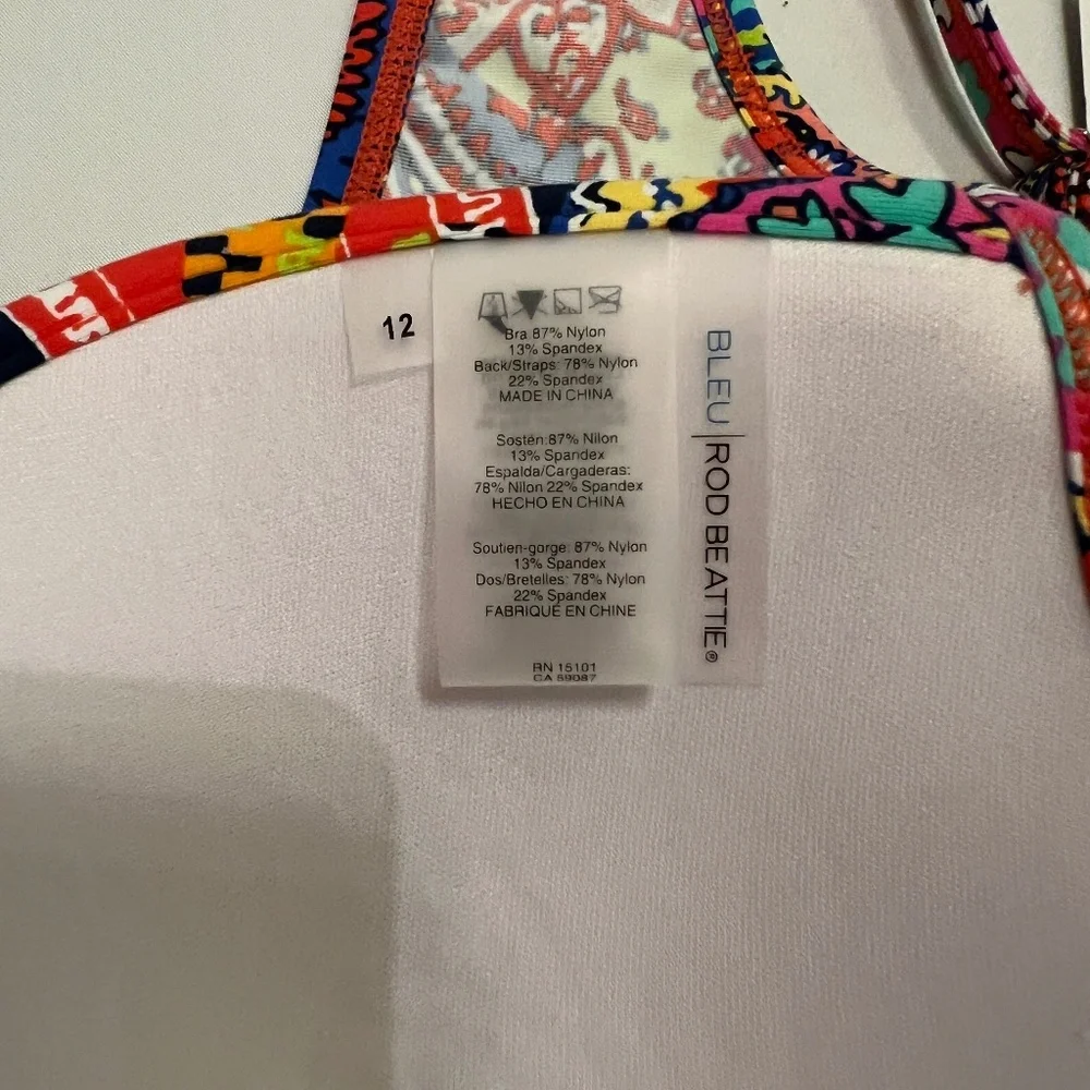 BLEU ROD BEATTIE Twist-Front Bikini Top Multi Paisley Sz 12